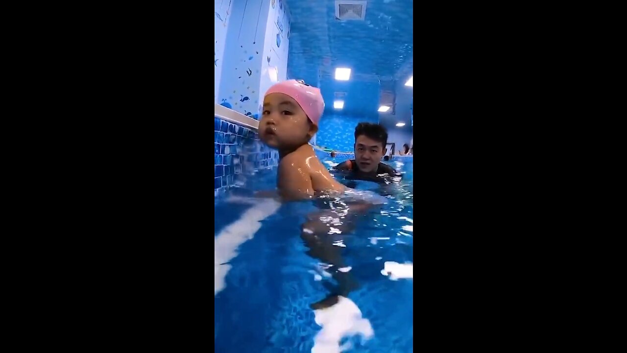 Cute And Very Brave Baby Swimming Under The Water