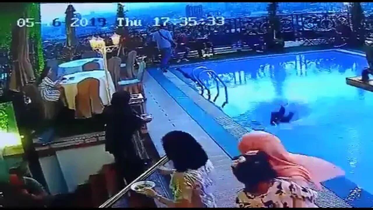 Woman At Breakfast Buffet Walks Into Pool! #Shorts #MegaFails