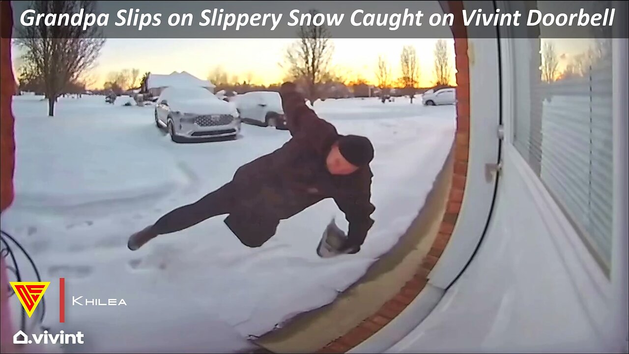 Grandpa Slips on Slippery Snow Caught on Vivint Doorbell | Doorbell Camera Video