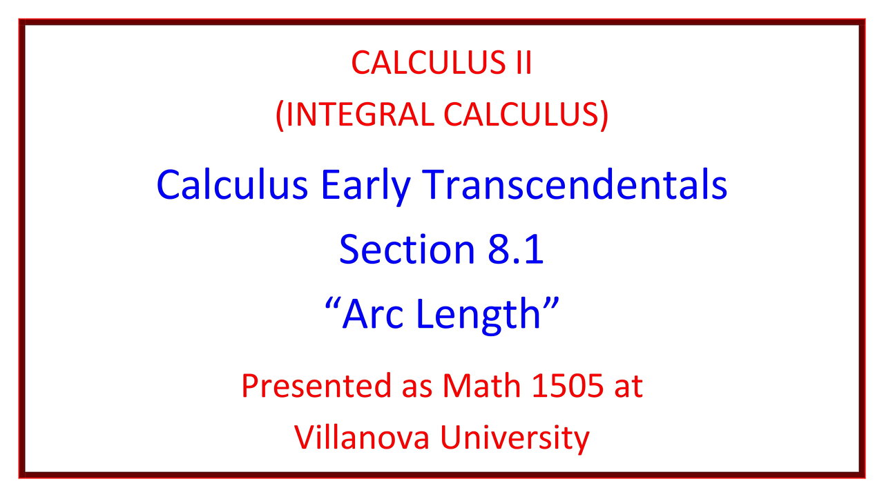 Villanova Calculus II (Math 1505) - 8.1 Arc Length