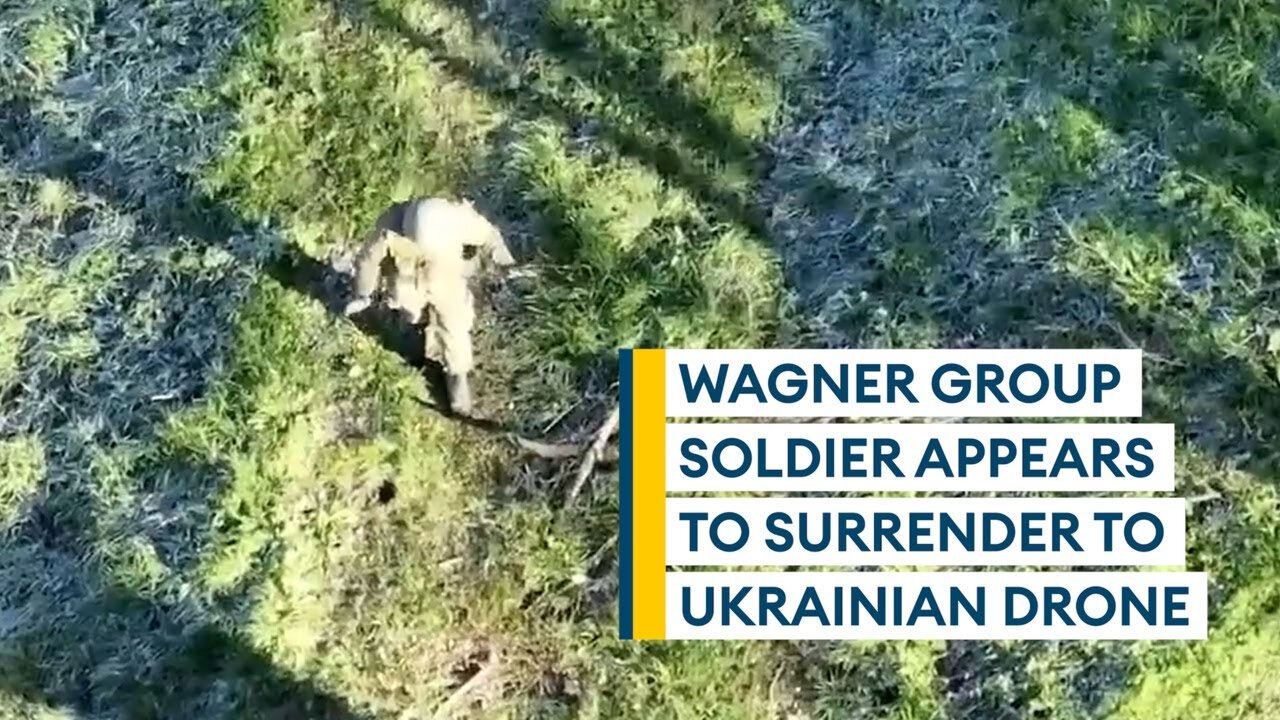 Wagner Group mercenary appears to surrender to Ukrainian drone