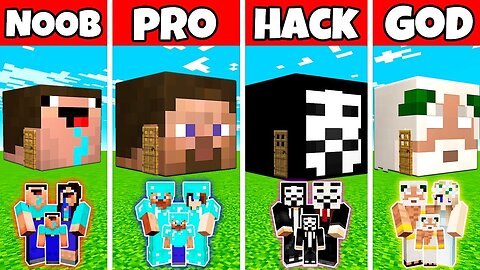 Minecraft: FAMILY HEAD BLOCK HOUSE BUILD CHALLENGE - NOOB vs PRO vs HACKER vs GOD