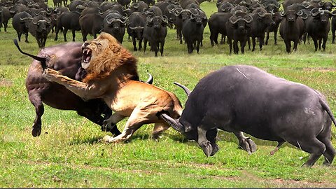 Amazing... Lion Died Suddenly When Confronting Crazy Buffalo Herd - Lions Vs Buffalo, Warthog, Horse