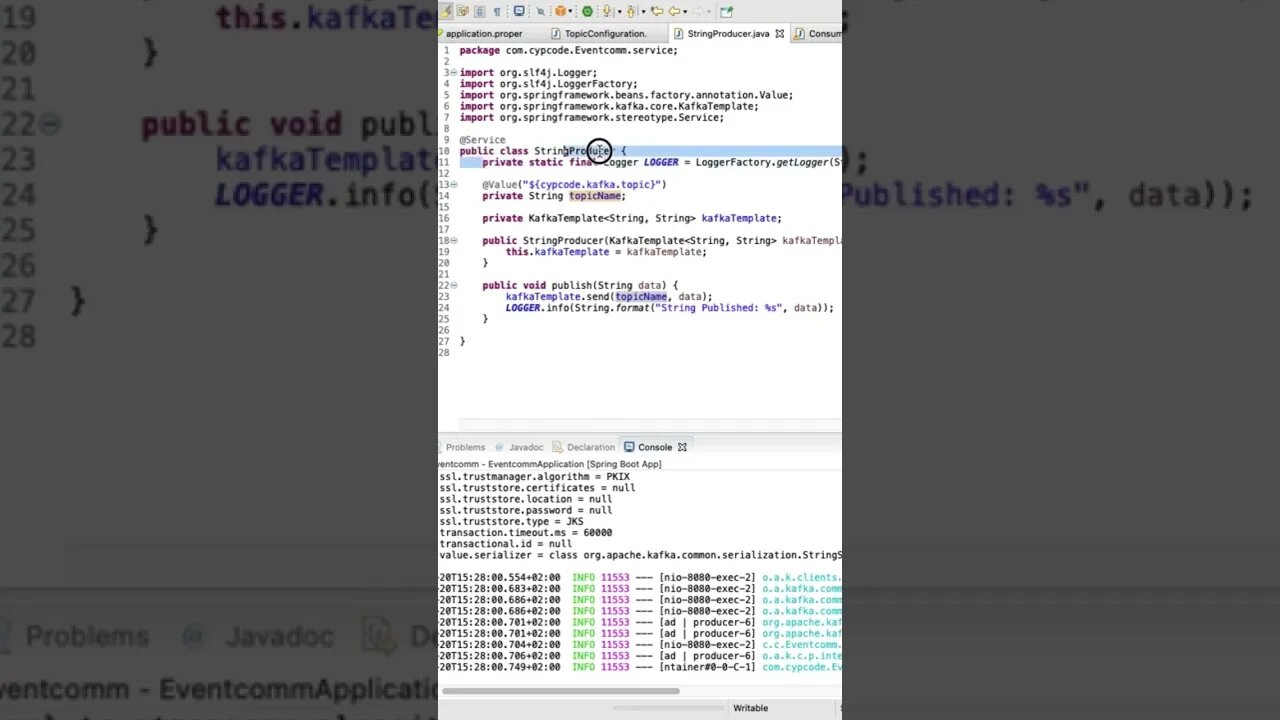 KAFKA Producer in 60 seconds Spring boot #shortsvideo #tutorial #coding