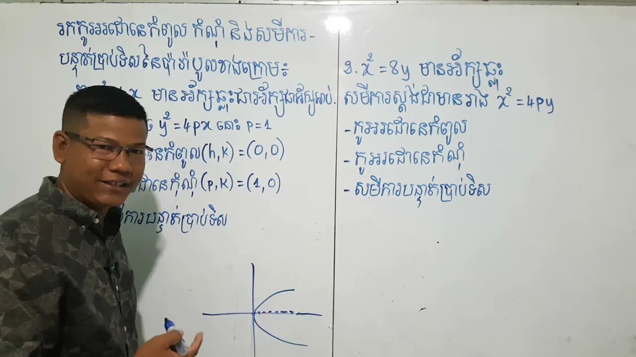 របៀបរកកូអរដោនេកំពូល កំណុំ និងសមីការបន្ទាត់ប្រាប់ទិសនៃប៉ារ៉ាបូល | ប៉ារ៉ាបូល (ភាគ១)