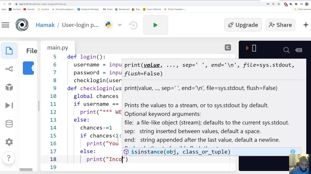 Python 3 chances Login without Loops