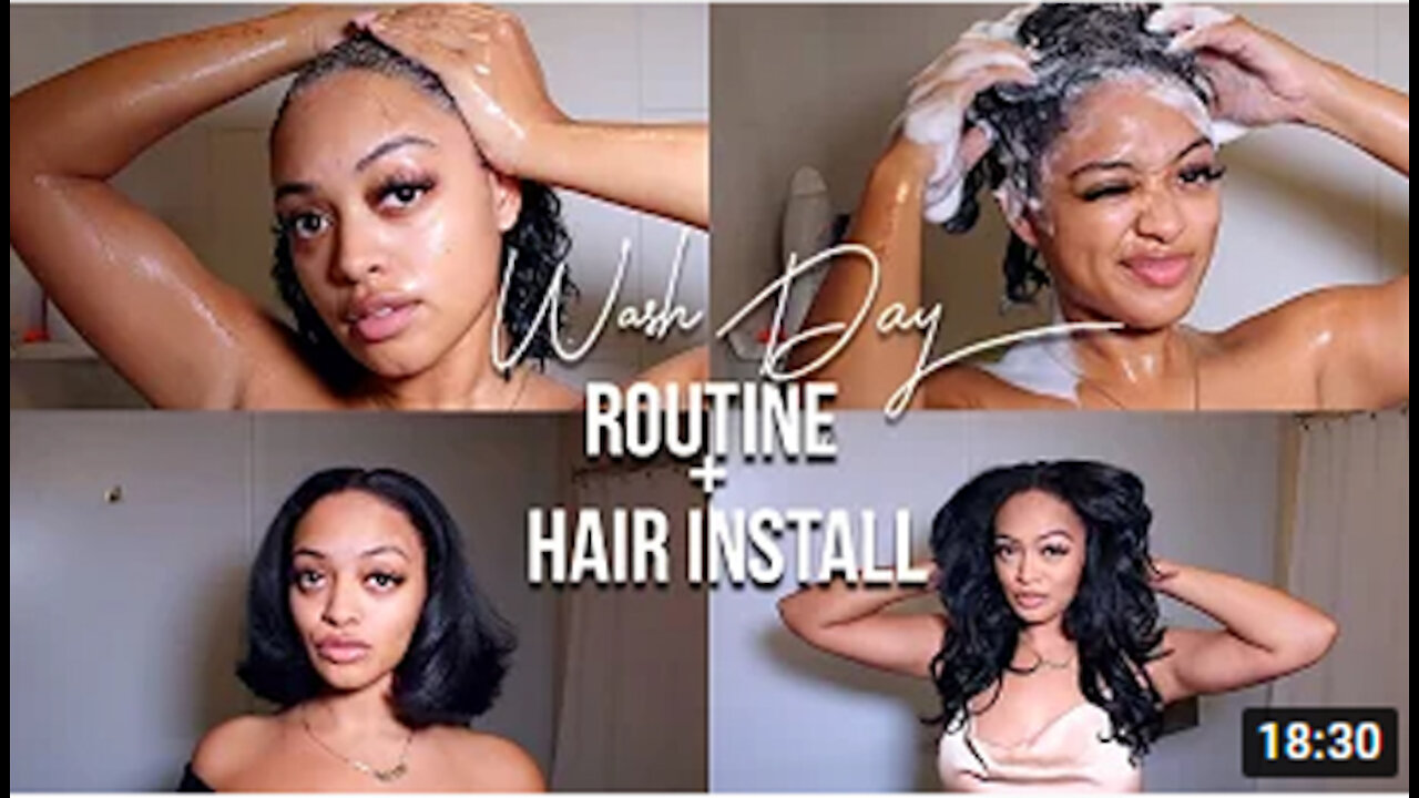 WASH DAY ROUTINE + BLOW OUT ROUTINE ON SHORT NATURAL HAIR _ CURLS QUEEN CLIP-IN EXTENSIONS INSTALL