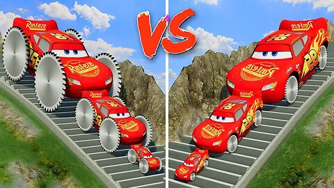 Big & Small Mcqueen with Saw wheels vs Big & Small Mcqueen with Monster Saw Beam