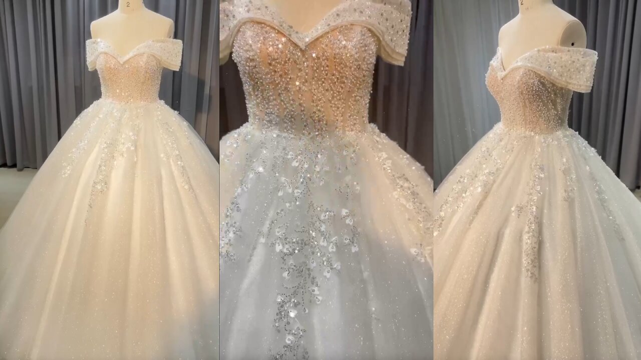 Princess Wedding Dress for Bride Off-Shoulder Sleeveless Glitter Ball Gown ✨👰