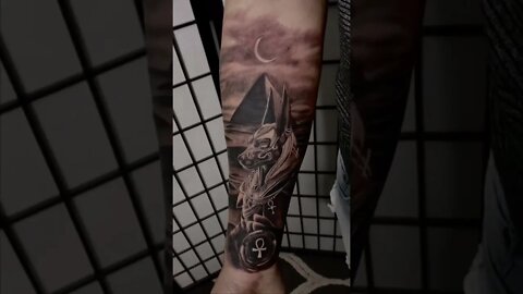 Egyptian Anubis Arm Tattoo #shorts #tattoos #inked #youtubeshorts