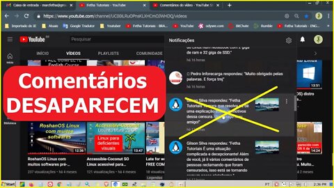 Alguns comentários não estão aparecendo nos vídeos do canal