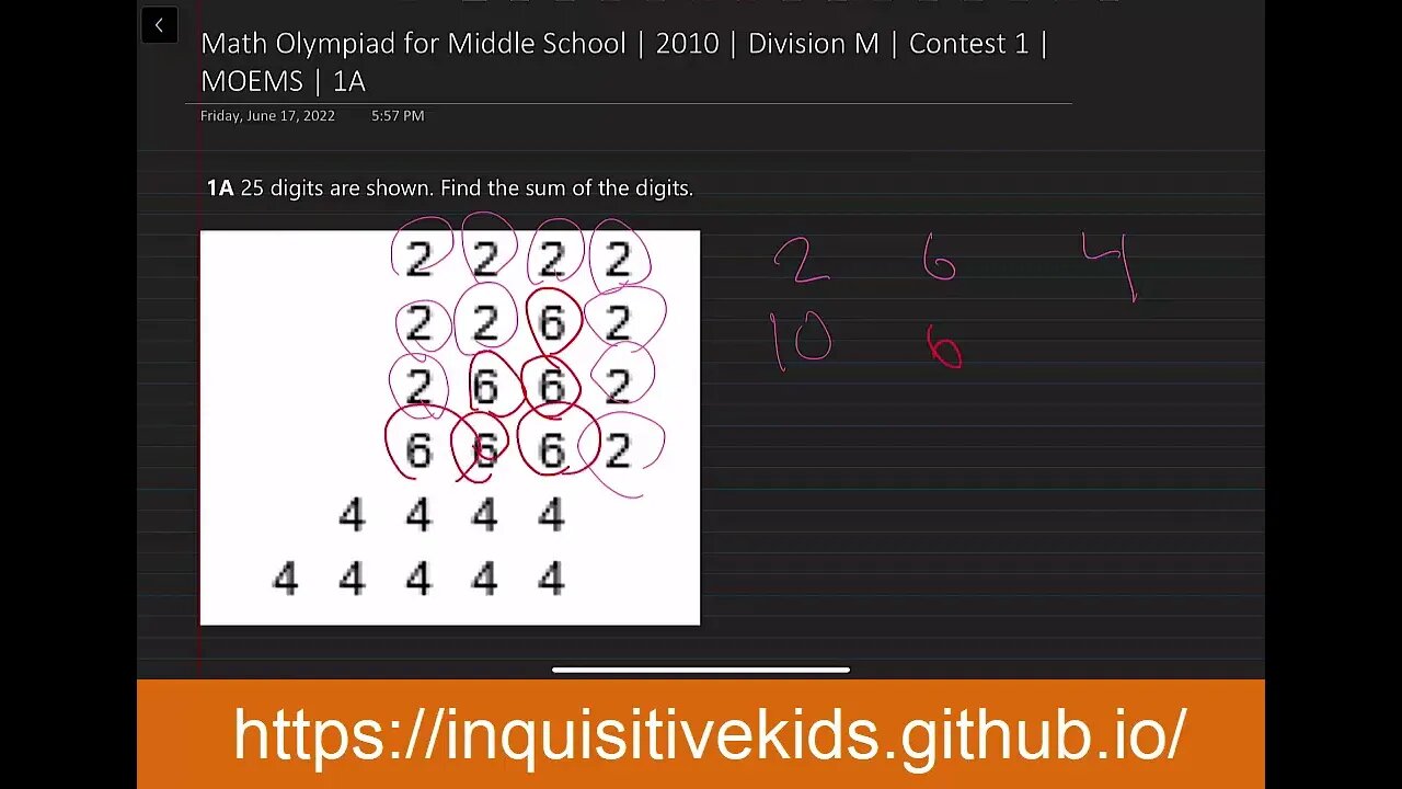 Math Olympiad for Middle School | 2010 | Division M | Contest 1 | MOEMS | 1A