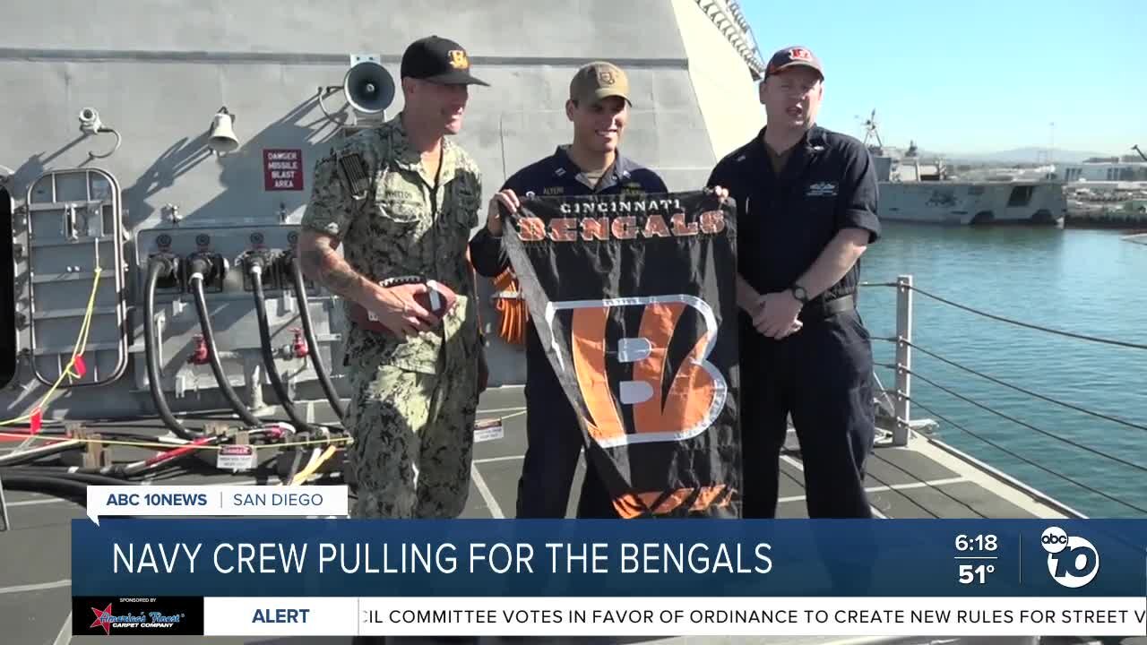 Crew of San Diego-based ship pulling for Bengals in big game