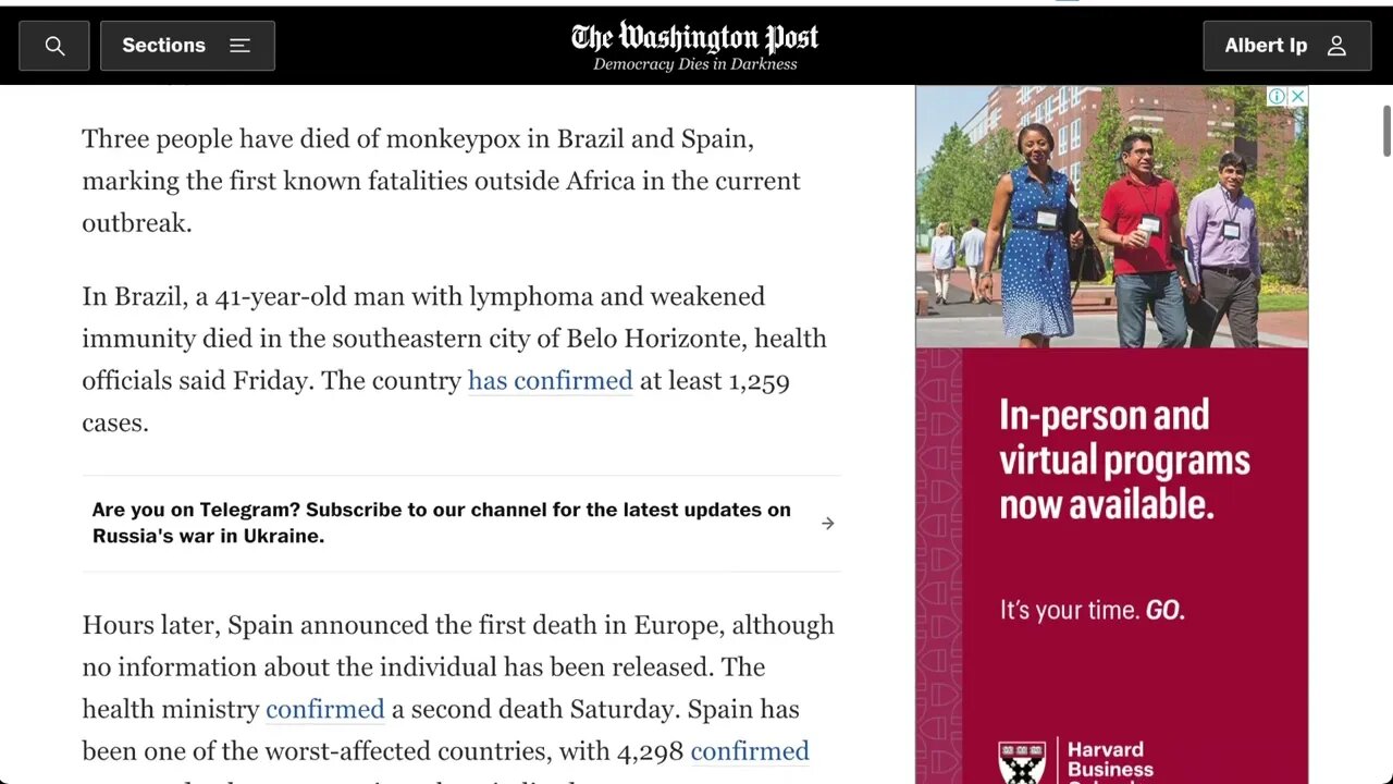 🟨 西班牙和巴西報告了非洲以外猴痘死亡病例 🟨