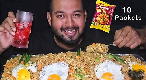 Eating spicy 10 Maggie Masala Packs with yummy sunny side up eggs Mukbang ASMR