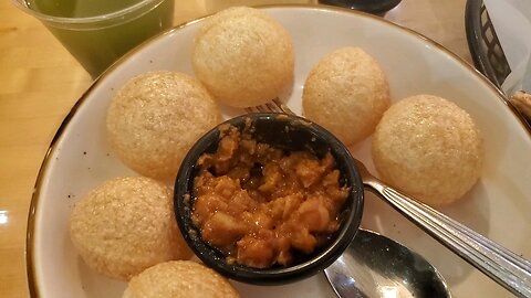Butter chicken, pani puri, garlic naan