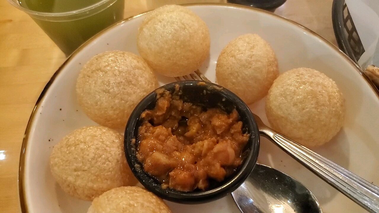 Butter chicken, pani puri, garlic naan