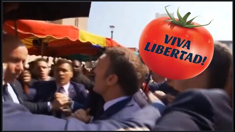 DELICIOUS! Protesters Pelt WEF Puppet Macron With Tomatoes In Paris