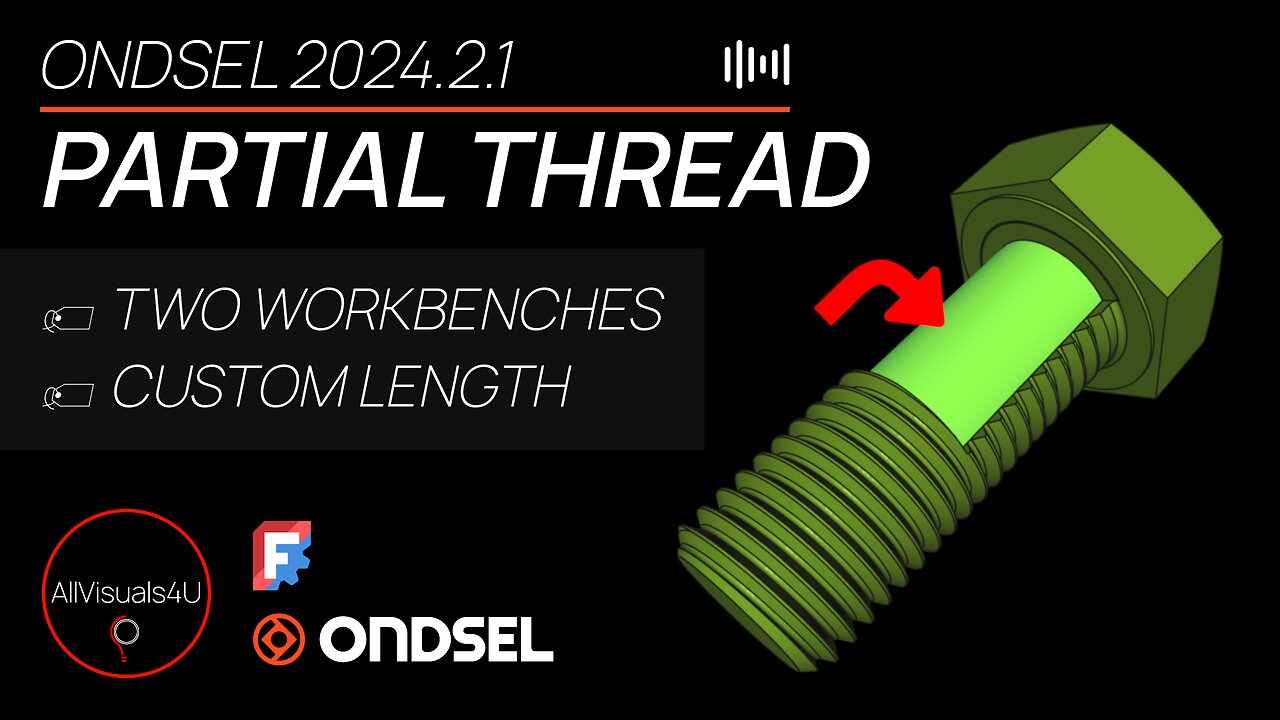 🔩 Create A Partially Threaded Screw In Ondsel - FreeCAD Fasteners Workbench -FreeCAD Thread Tutorial