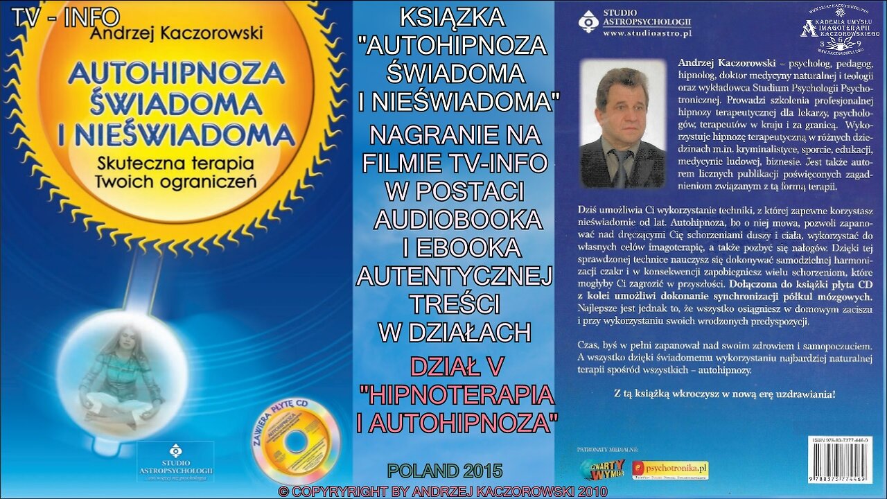 AUDIOBIOK - AUTOHIPNOZA -DZIAŁ V ,,HIPNOTERAPIA I AUTOHIPNOZA ,,NAGRANIE NA FILMIE KSIĄŻKI TV-INFO