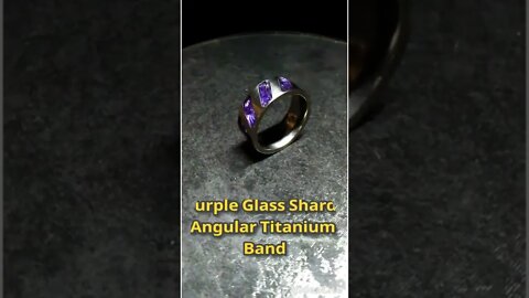 Ring Promo - Purple Glass Shards Inlaid On Angular Titanium Band - www.TwinFlameRings.com