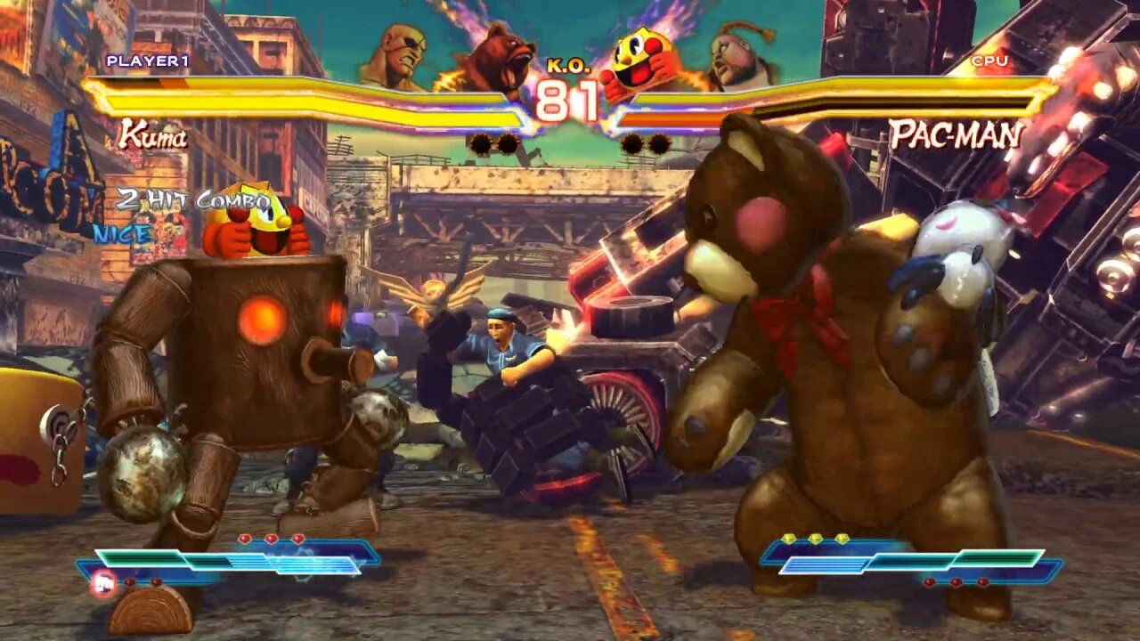 Street Fighter X Tekken: Sagat (Alternate Costume) & Kuma vs PAC-MAN & Rufus - 2K 1440p