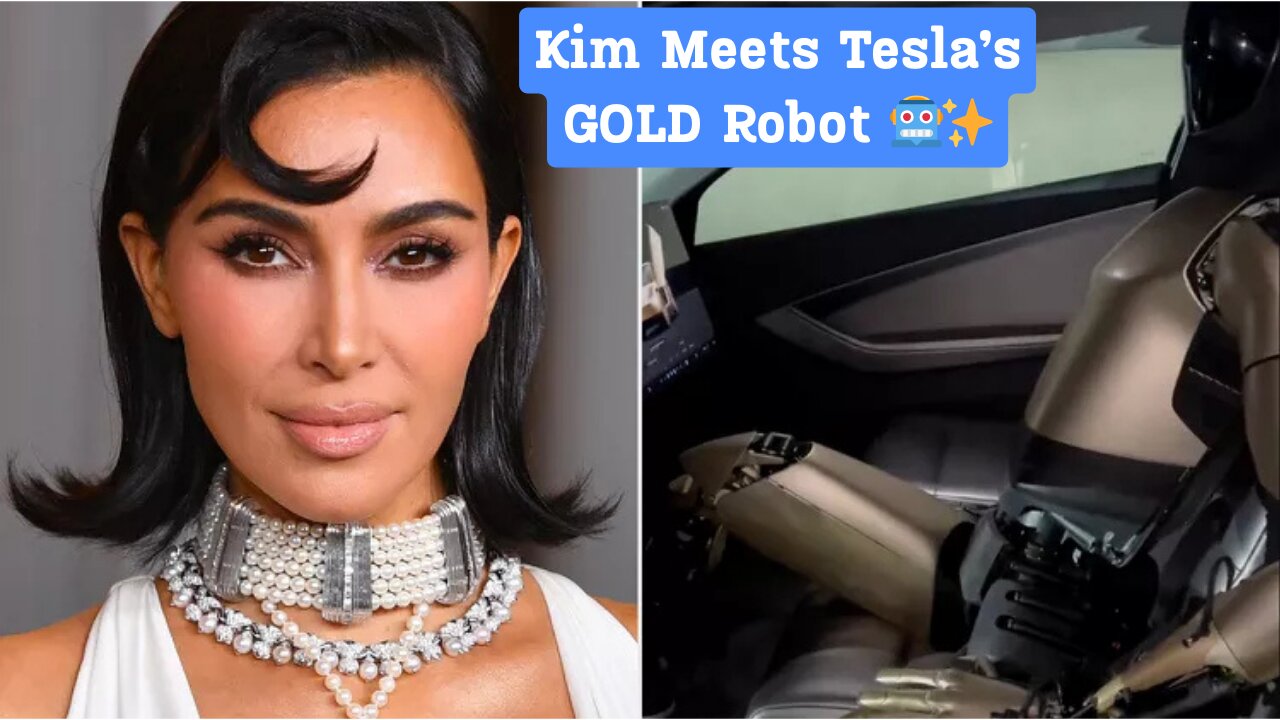 Kim Kardashian’s Futuristic Photoshoot with Tesla’s Gold Robot & Cybercab