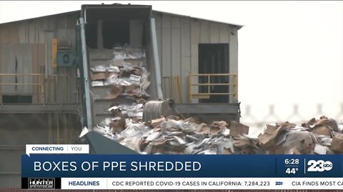 Boxes of plastic PPE shields shredded