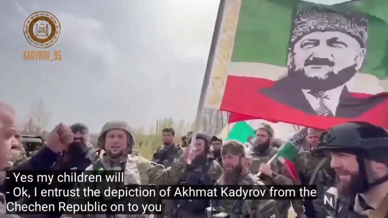 A Ukrainian villager requests a Chechen flag with Kadyrov on it, promises to keep it safe