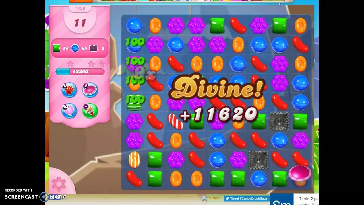 Candy Crush Level 1420 Audio Talkthrough, 1 Star 0 Boosters