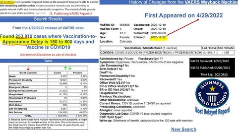 147k VAERS reports published 5+ months after onset. 1 report published 15 months after entry!