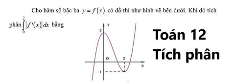 Toán 12: Cho hàm số bậc ba y=f(x) có đồ thị như hình vẽ bên dưới. Khi đó tích phân 0 đến 2 |f'(x)|dx