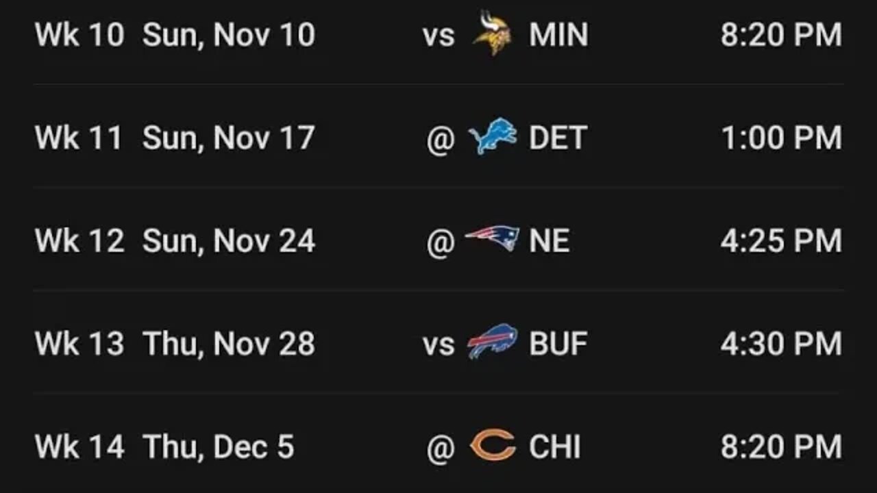 Dallas Cowboys next 8 games schedule!!!