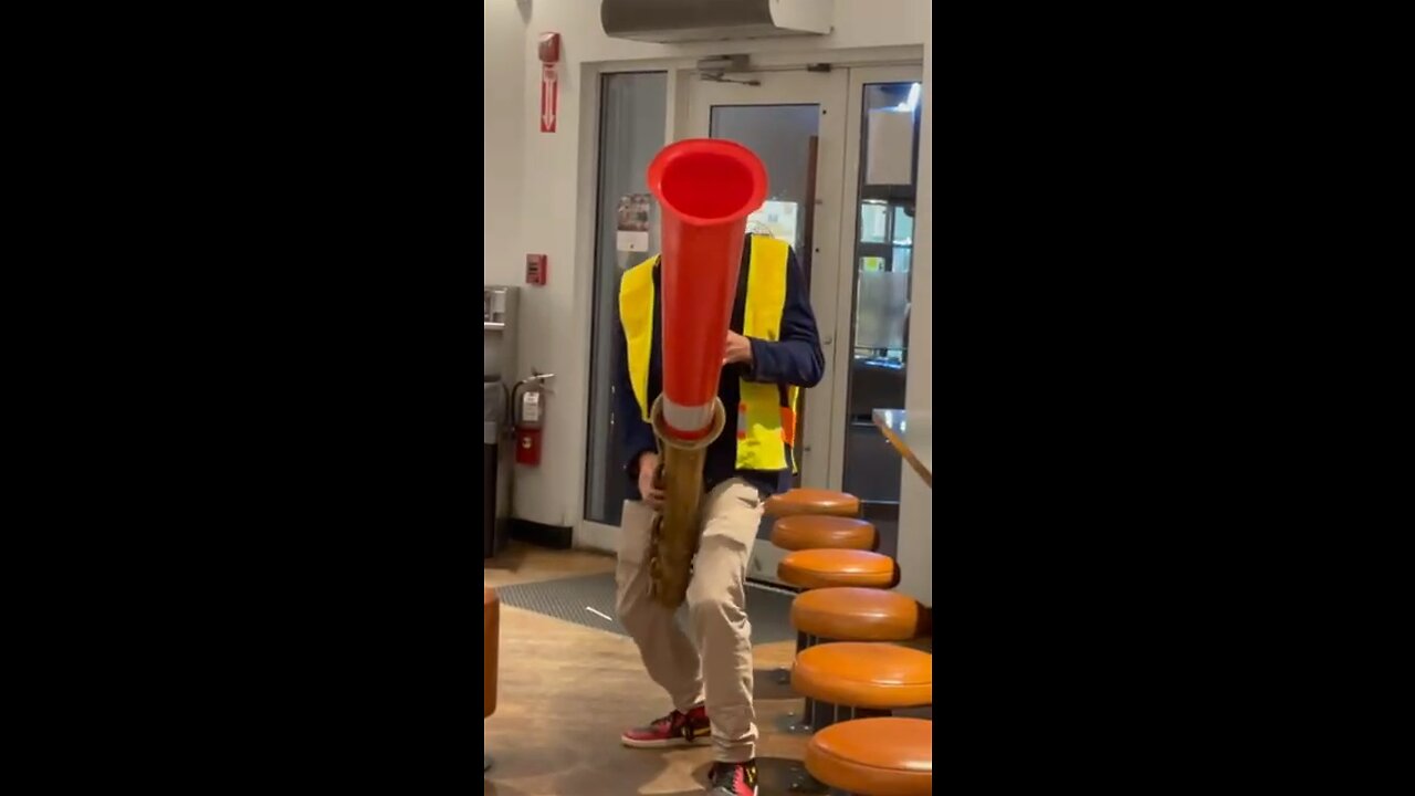 Traffic Cone Sax Man strikes at Chipotle