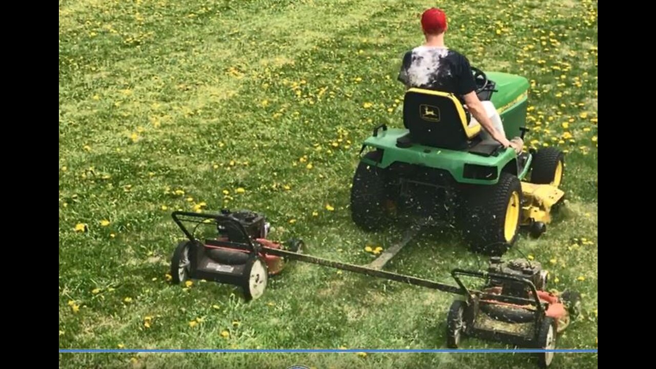 Guy invents genius way to mow lawn in half the time