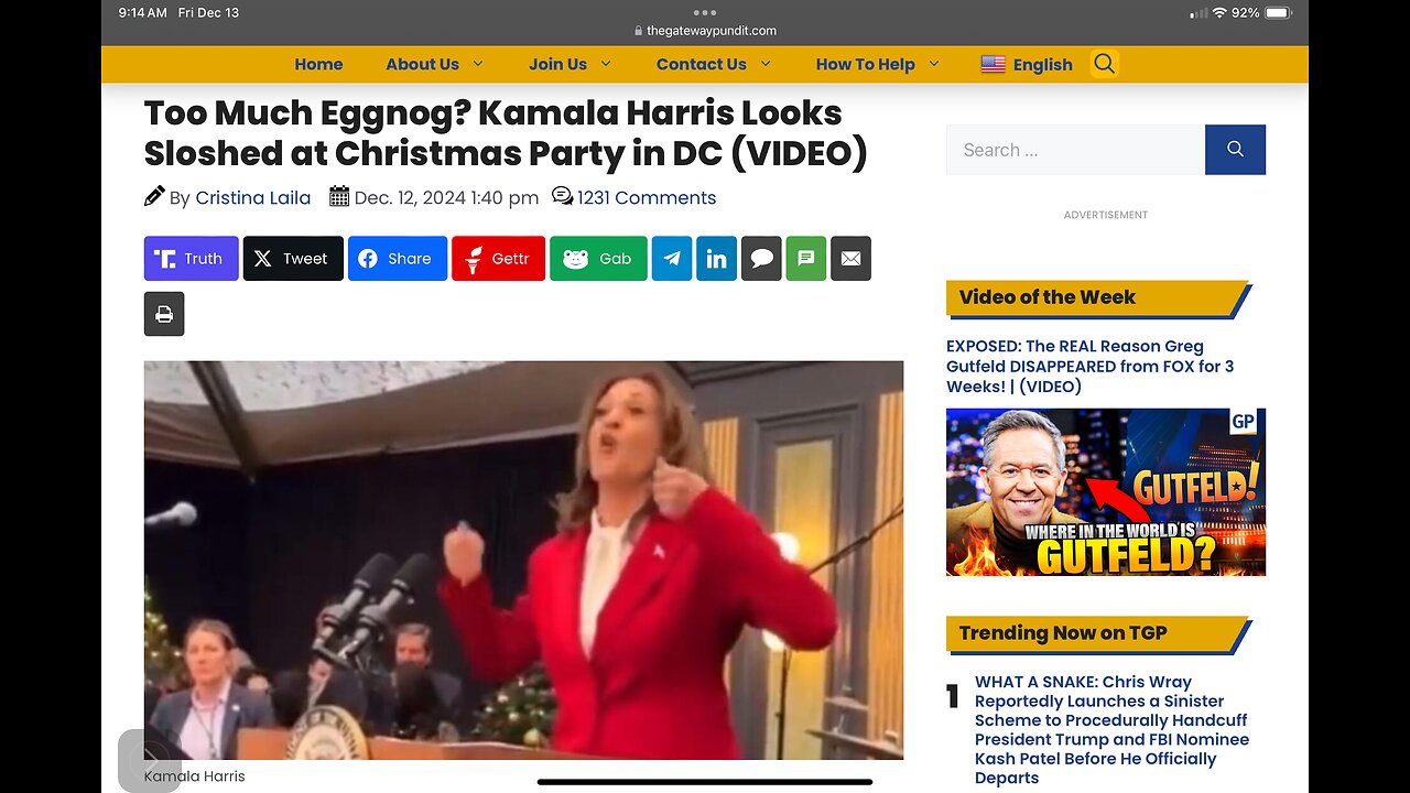 Too Much Eggnog? Kamala Harris Looks Sloshed at Christmas Party in DC (VIDEO)