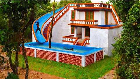 Build Most Contemporary Water Slide Park & Swimming pool Side With Villa House