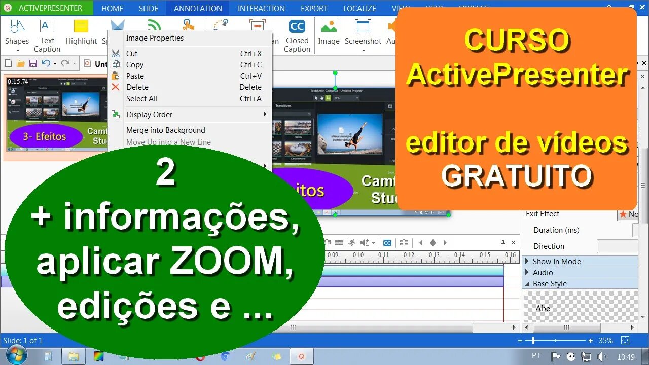 Adicionar e editar slides, imagens e áudio. E mais recursos no projeto do editor de vídeos. Aula 2