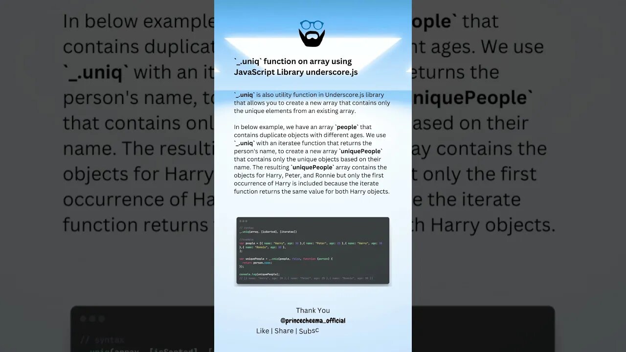 `_.uniq` function on array using JavaScript Library underscore.js ( #shorts )