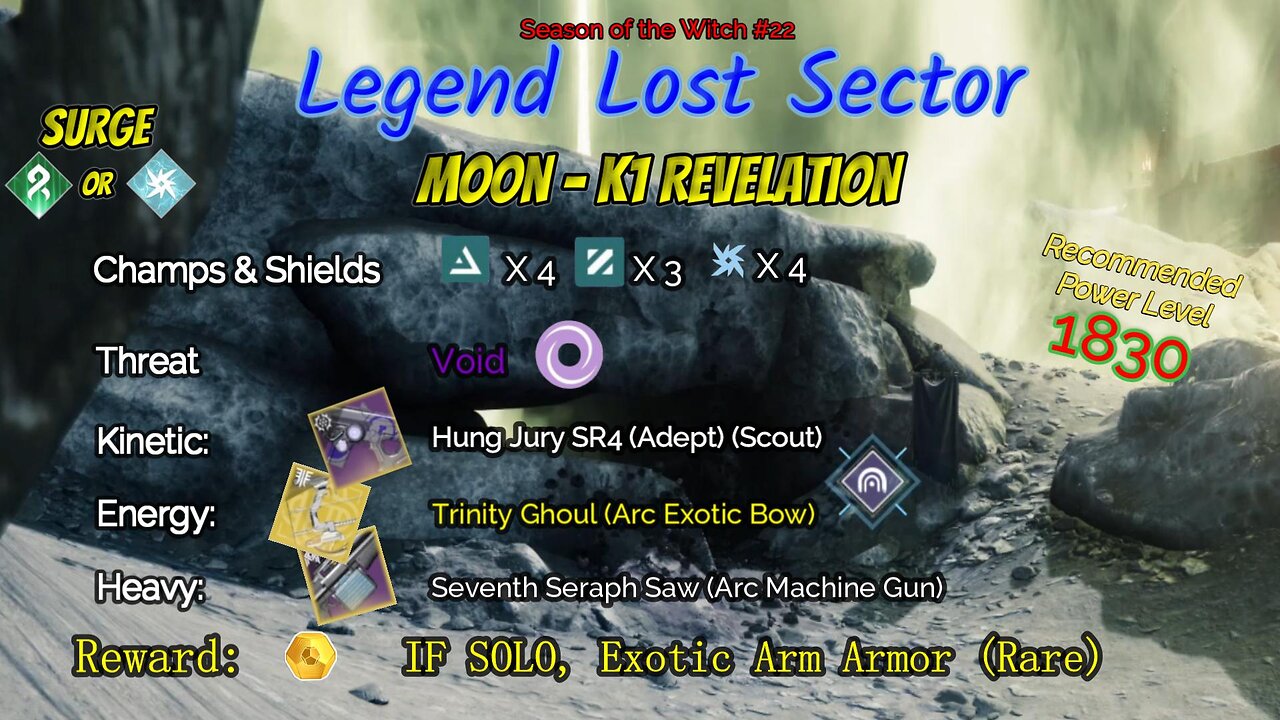 Destiny 2 Legend Lost Sector: Moon - K1 Revelation on my Arc Warlock 9-5-23