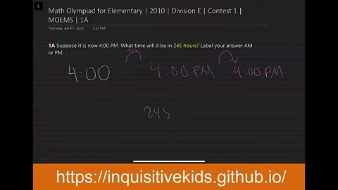 Math Olympiad for Elementary | 2010 | Division E | Contest 1 | MOEMS | 1A