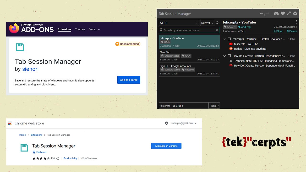 #Chrome #Firefox Tab Session Manager | #tekcerpts #Shorts