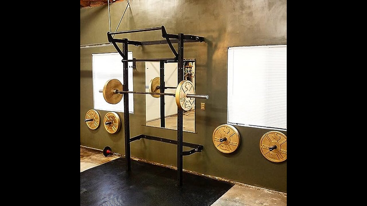 Murphy Fold Up Squat Rack with Pull Up Bar Folding Wall Mounted Space Saving Fitness Workout Gy...