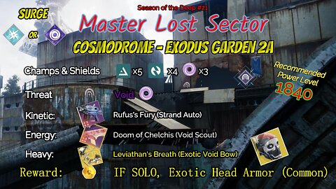 Destiny 2 Master Lost Sector: Cosmodrome - Exodus Garden 2A on my Arc Titan 6-24-23