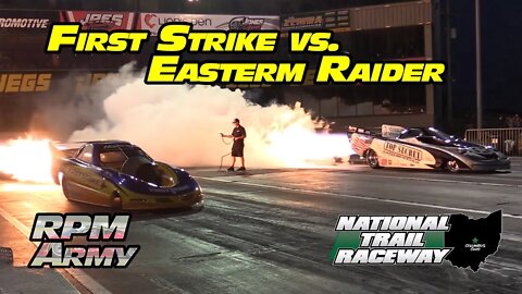 First Strike vs Top Secret Jet Funny Cars Night of Thunder National Trail Raceway