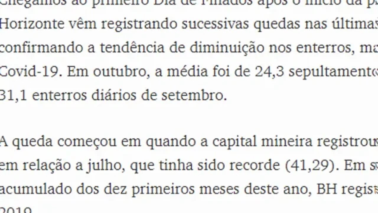 Volume de enterros em Belo Horizonte cai pelo terceiro mês consecutivo