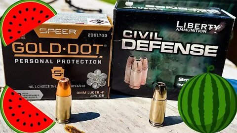 9mm Liberty Civil Defense vs Speer Gold Dot - Chronograph and Watermelons 🍉🍉🍉