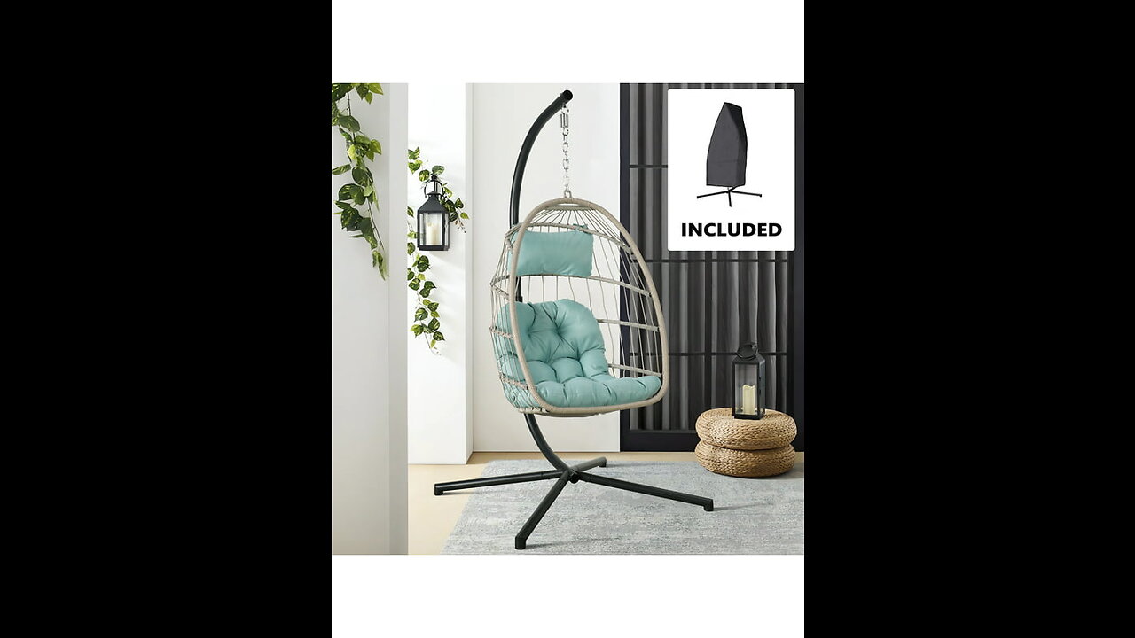 RADIATA Foldable Wicker Rattan Hanging Egg Chair Without Stand, Swing Chair with Cushion and Pi...