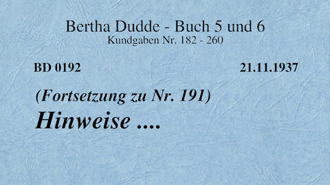 BD 0192 - HINWEISE .... (Fortsetzung zu Nr. 0191)