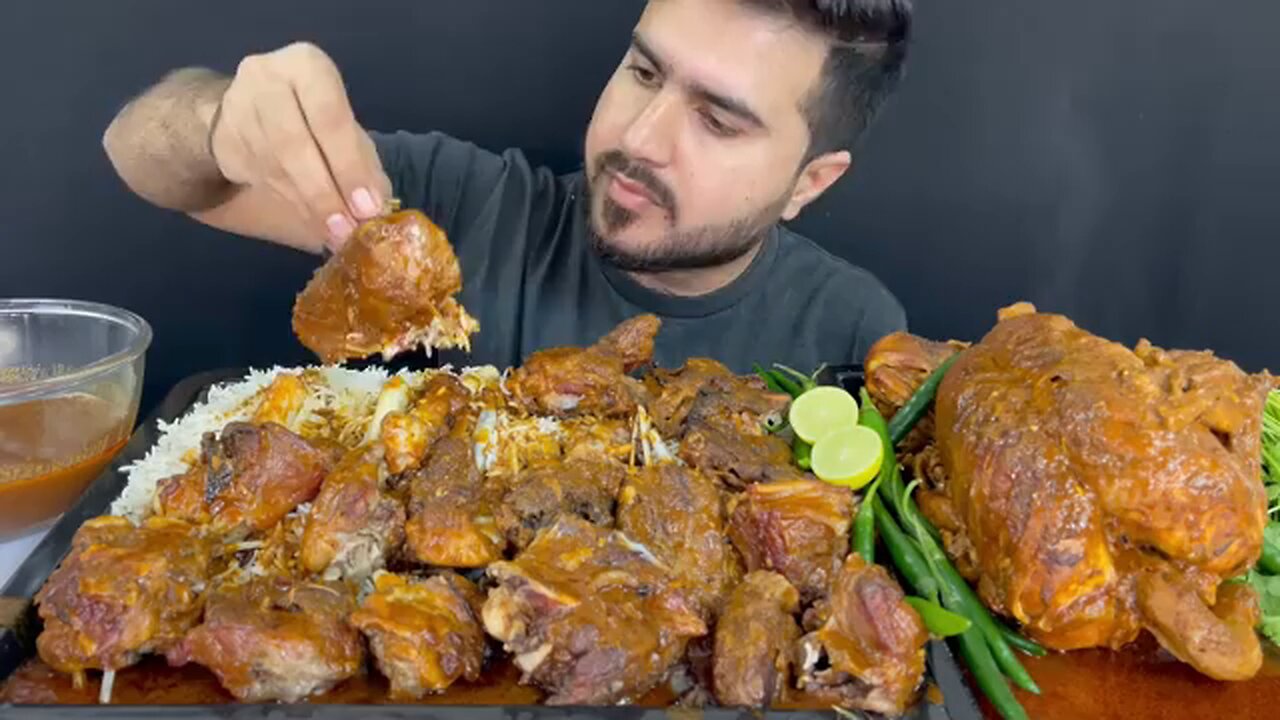 Asmr , eating spicy mutton curry+spicy whole chicken curry